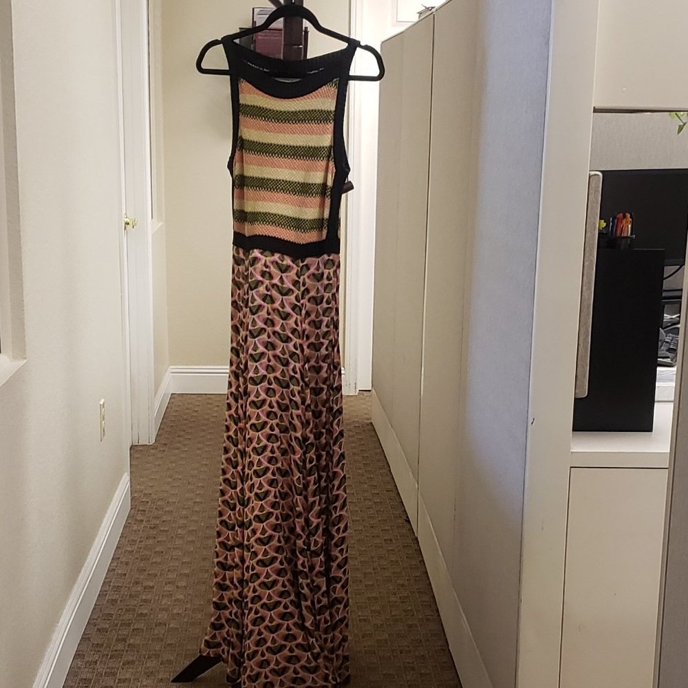 Aldomartins Abstract Print Striped Sleeveless Maxi Dress
